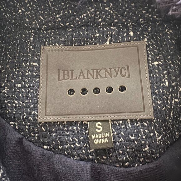 Blank NYC Spring Tweed Moto Zip Jacket Navy Blue‎ Edgy Chic Evereve Size Small - Picture 5 of 6